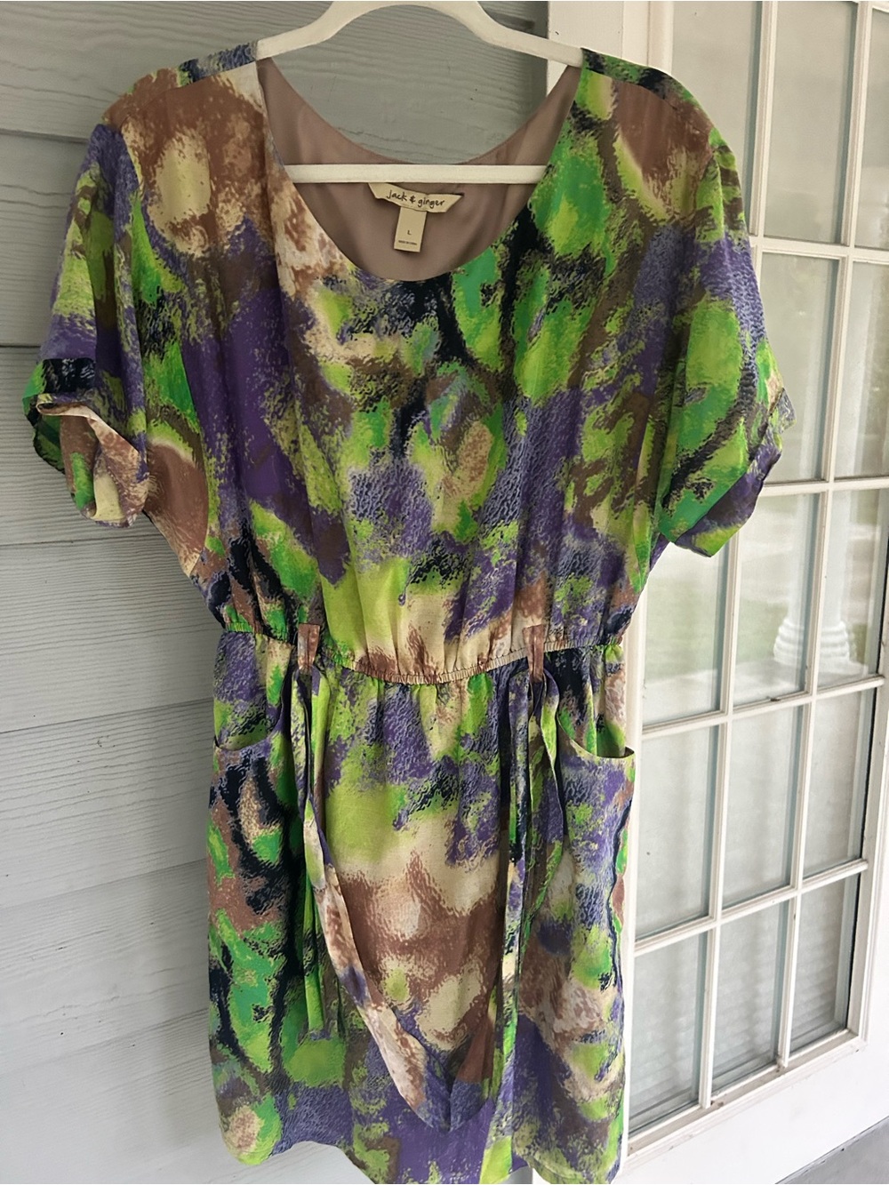 Jack & Ginger Silk Multi Color Dress L Abstract Boho Party Cocktail